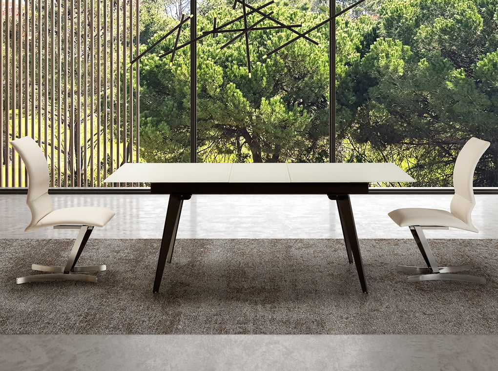 Dining table with extendable center made of stainless steel painted in black Dining table with extendable center made of stainless steel painted in black