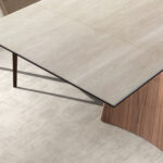 Rectangular extending dining table in porcelain marble and walnut effect steel