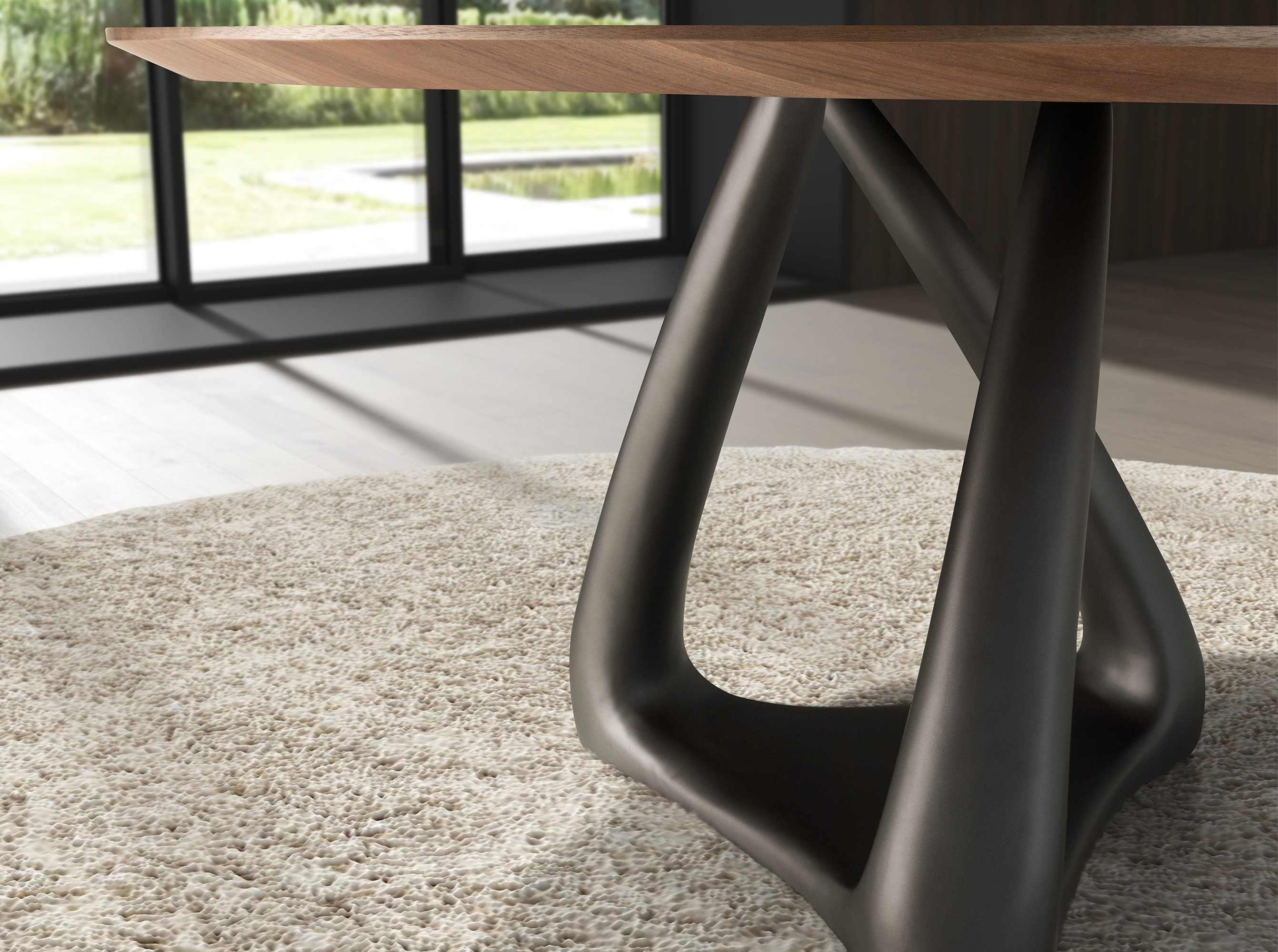 Mesa comedor redonda nogal y fibra vidrio gris oscuro metal Mesa comedor redonda nogal y fibra vidrio gris oscuro metal