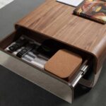 Walnut wood and chrome steel coffee table