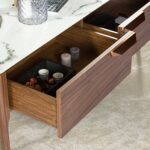 Rectangular glass coffee table imitating marble and walnut