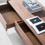 Rectangular coffee table walnut and tempered glass