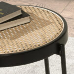 Round corner table in rattan and black steel