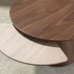 Mesa centro extensible redonda nogal y mármol porcelánico