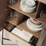 High sideboard leather, walnut and black steel