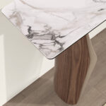 Console rectangulaire en marbre porcelainé, acier sable métallisé et noyer