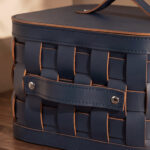 Cesto portaoggetti decorativo quadrato in pelle rigenerata blu scuro con coperchio