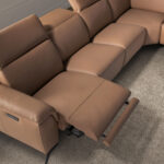 Модульный диван шезлонг с функцией релаксации, правый, из коричневой кожи