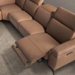 Модульный диван шезлонг с функцией релаксации, левый, из коричневой кожи