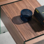 Walnut wood nightstand and tempered glass
