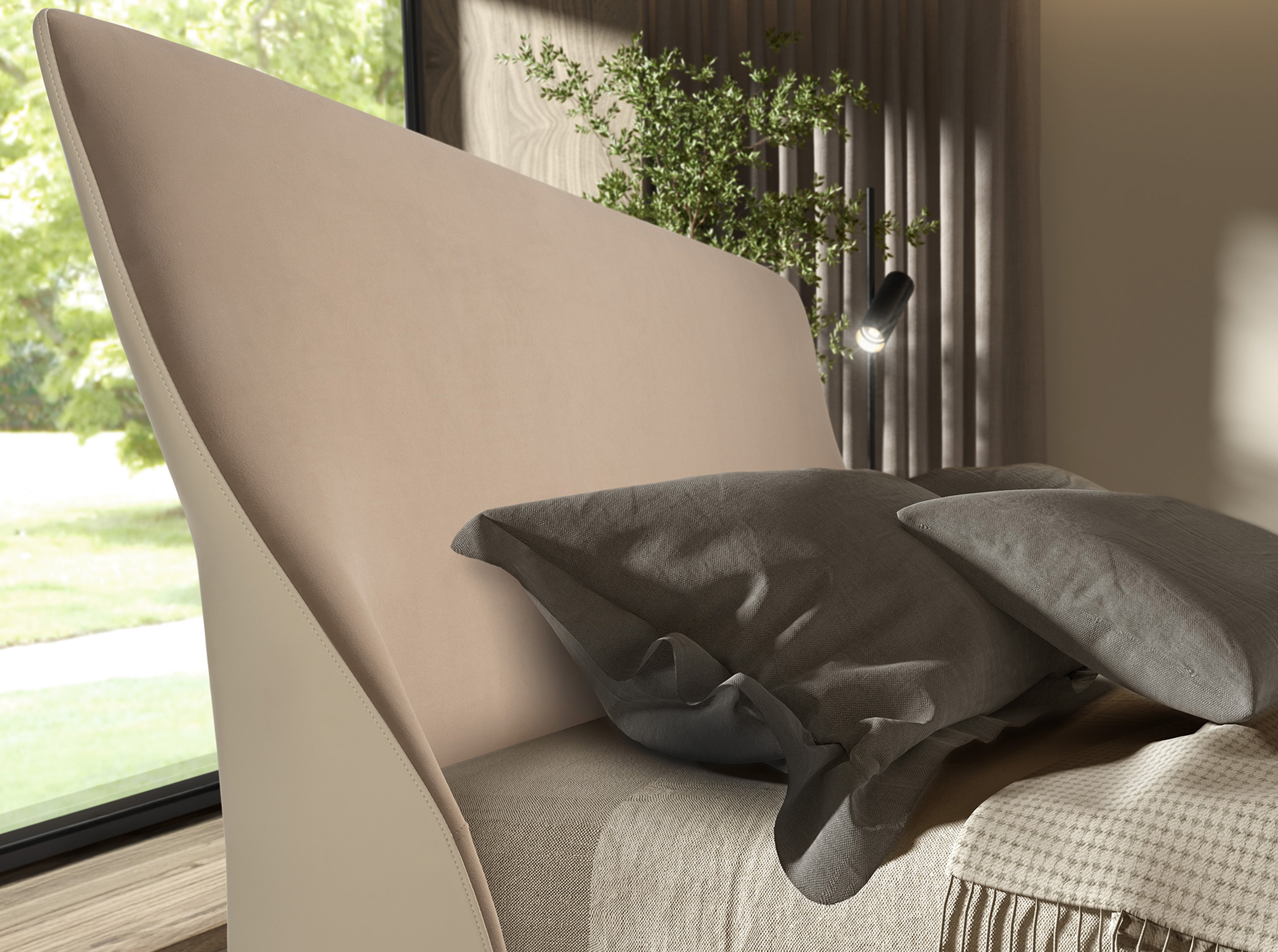 Cama terciopelo color marrón y polipiel color crema Cama terciopelo color marrón y polipiel color crema