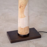 Floor lamp with white shade and burl veneer wrapped body
