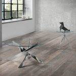 Tempered glass and chrome steel coffee table