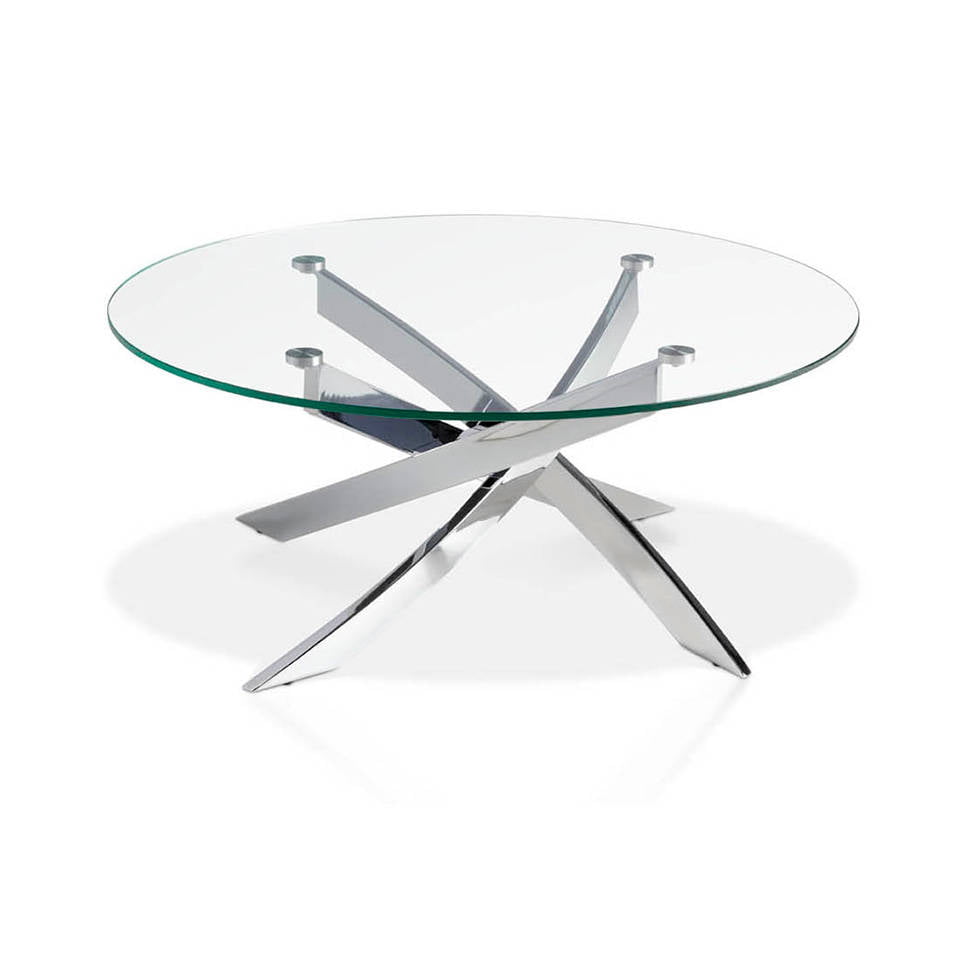 Tempered glass and chrome steel coffee table