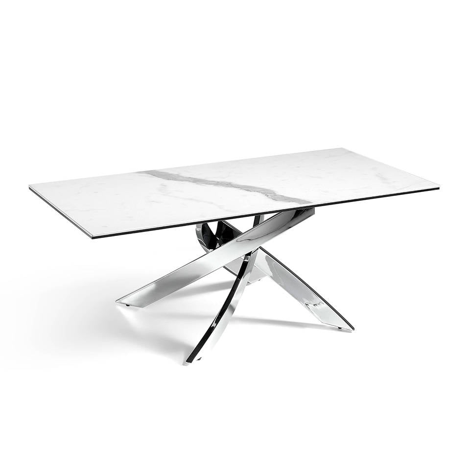 Couchtisch Mit Tischplatte Aus Weissem Feinsteinzeug In Marmoroptik Und Edelstahl Fussen Designermobel Angel Cerda