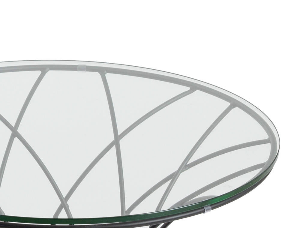 Round tempered glass and black steel corner table Round tempered glass and black steel corner table
