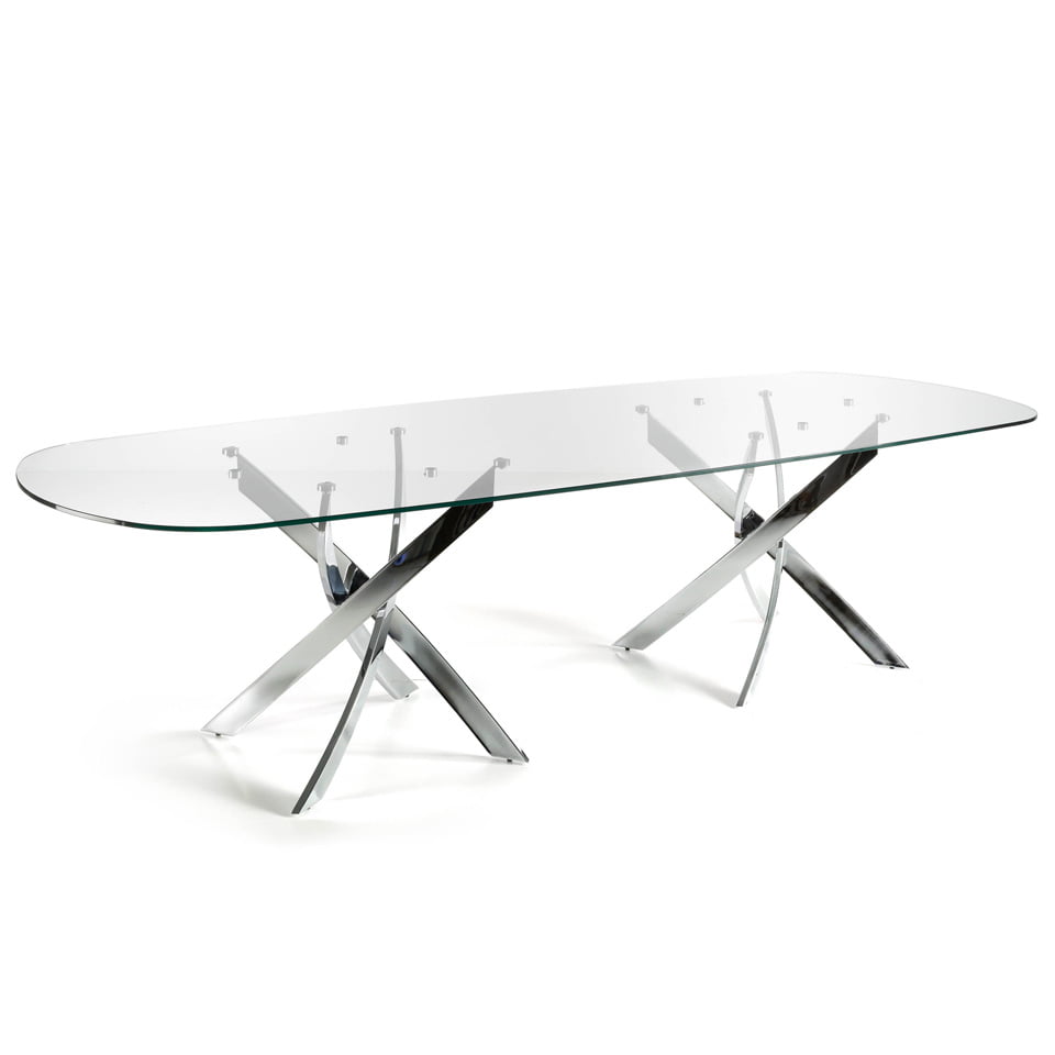 Dining table with two stainless steel legs Dining table with two stainless steel legs