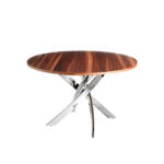 Обеденный стол из дерева орехового цвета и изогнутой хромированной стали