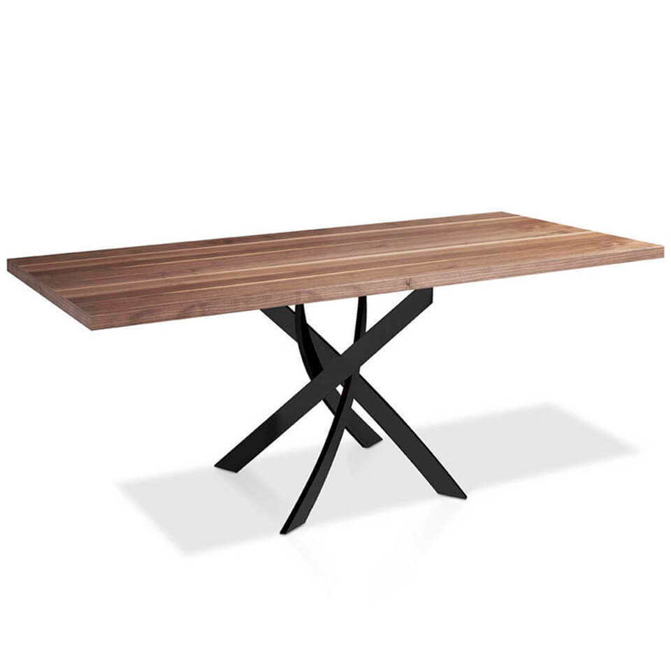 Dining table with an lacquered steel base and walnut top Dining table with an lacquered steel base and walnut top