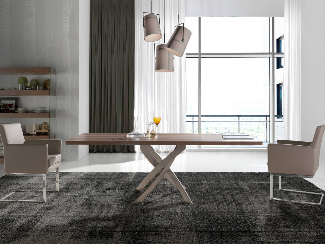 Dining table with an lacquered steel base and walnut top Dining table with an lacquered steel base and walnut top