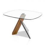Tempered glass, walnut and chrome steel dining table