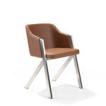Chair upholstered in leatherette with polished steel frame
