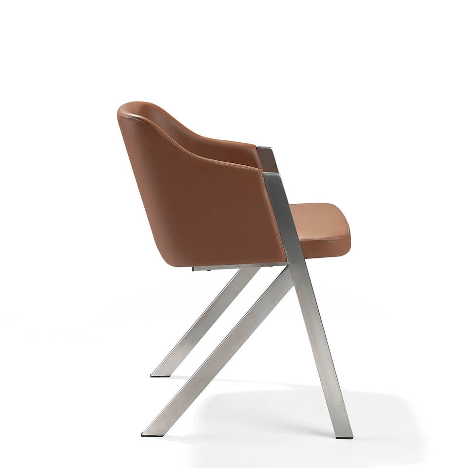 Upholstered chair with polished steel structure Upholstered chair with polished steel structure