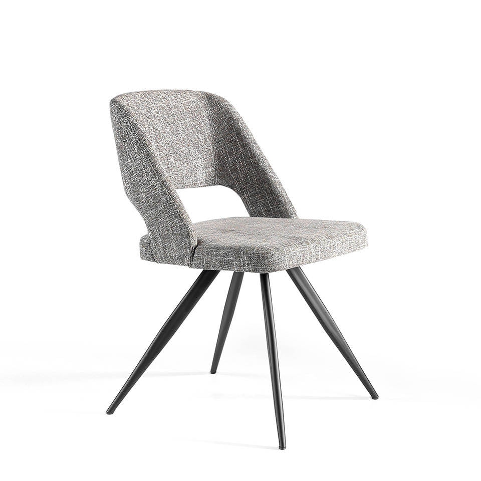 Chair upholstered in fabric with black steel legs