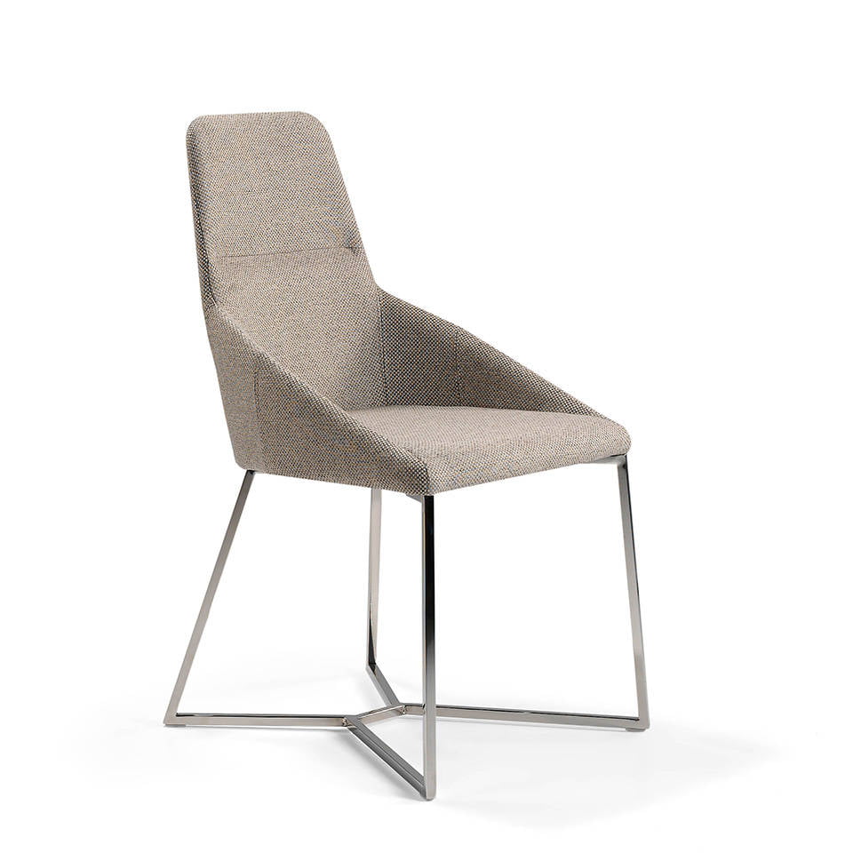 Chair upholstered in fabric with chrome steel legs