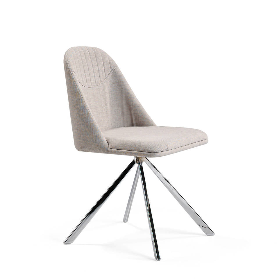 Swivel chair upholstered in fabric with chromed steel legs