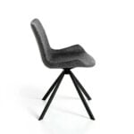 Swivel chair upholstered in fabric with black steel legs