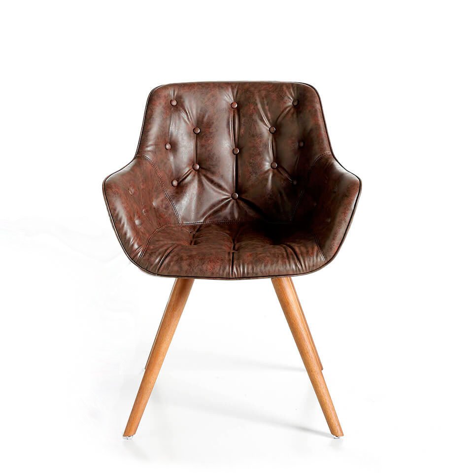 Stuhl aus Kunstleder mit Massivholzbeinen in Walnussfarbe