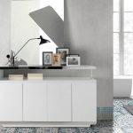 White wooden sideboard and stainless steel