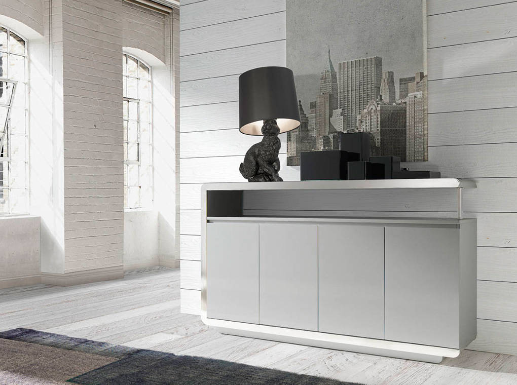 Lacquered Mdf sideboard with stainless steel front Lacquered Mdf sideboard with stainless steel front