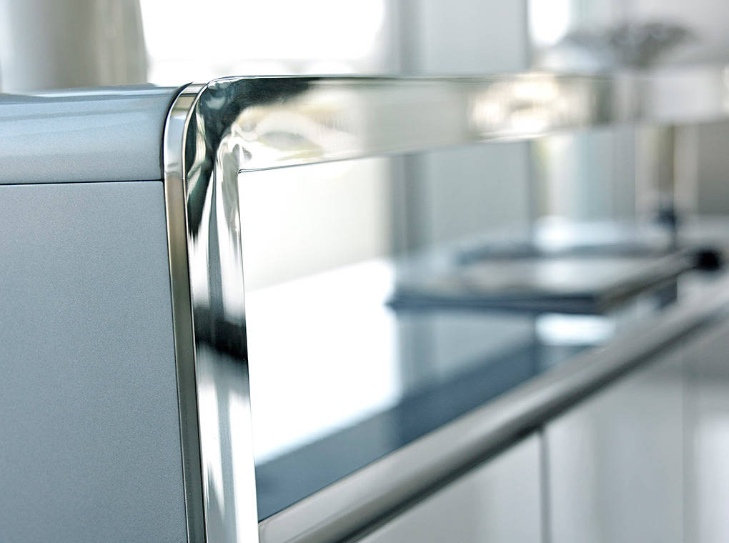 Lacquered Mdf sideboard with stainless steel front Lacquered Mdf sideboard with stainless steel front