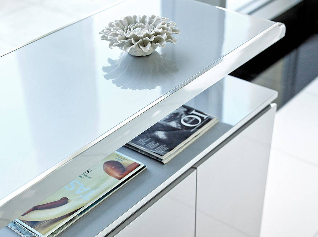 Lacquered Mdf sideboard with stainless steel front Lacquered Mdf sideboard with stainless steel front