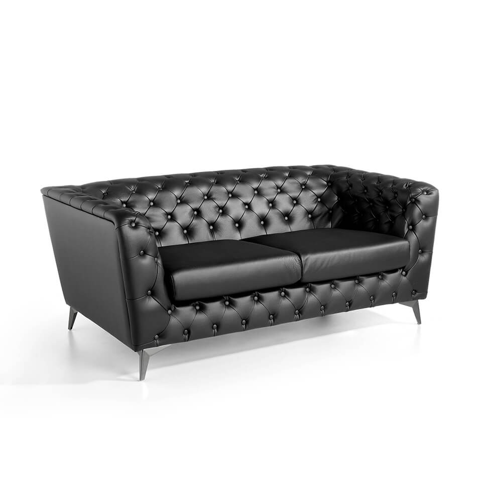 2-seater sofa upholstered in leather with steel legs in grey epoxi 2-seater sofa upholstered in leather with steel legs in grey epoxi