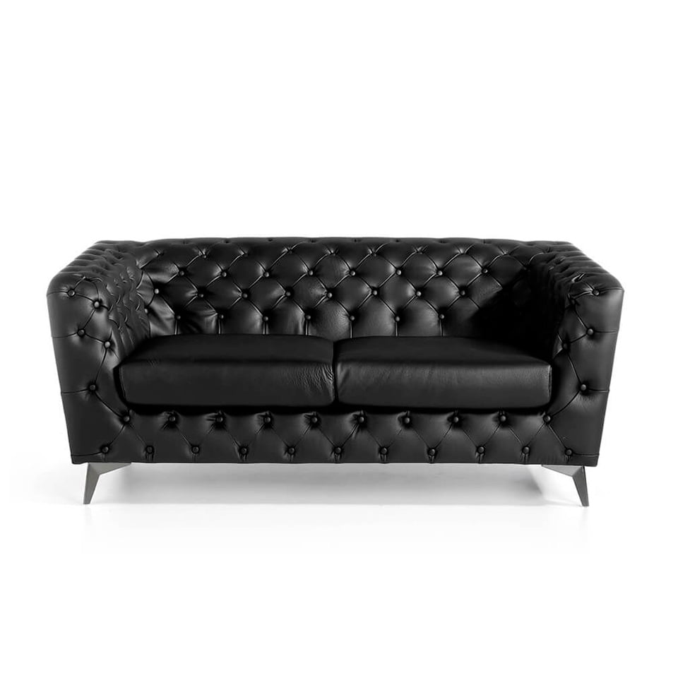 2-seater sofa upholstered in leather with steel legs in grey epoxi 2-seater sofa upholstered in leather with steel legs in grey epoxi
