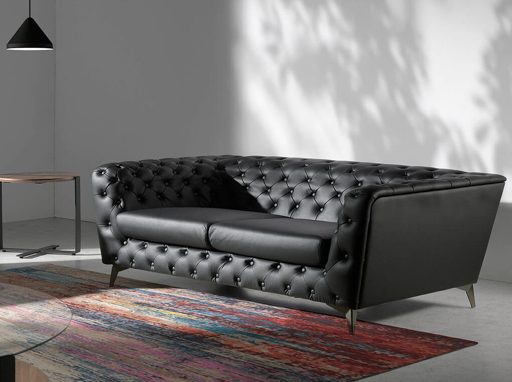 2-seater sofa upholstered in leather with steel legs in grey epoxi 2-seater sofa upholstered in leather with steel legs in grey epoxi