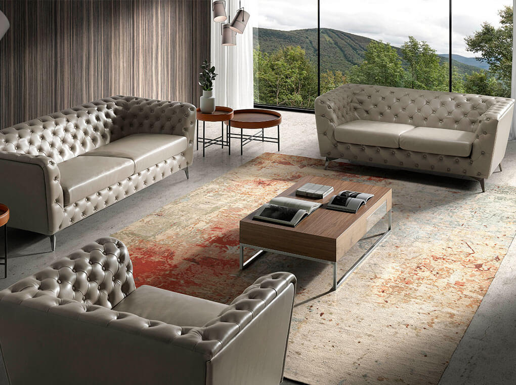 2-seater Sofa upholstered in leather with steel legs 2-seater Sofa upholstered in leather with steel legs