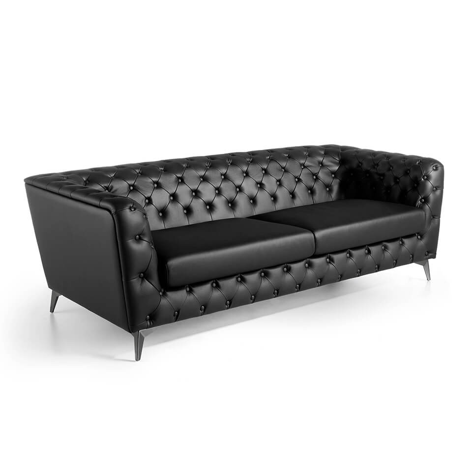 3 Seat Sofa upholstered in leather with steel legs in grey epoxi 3 Seat Sofa upholstered in leather with steel legs in grey epoxi