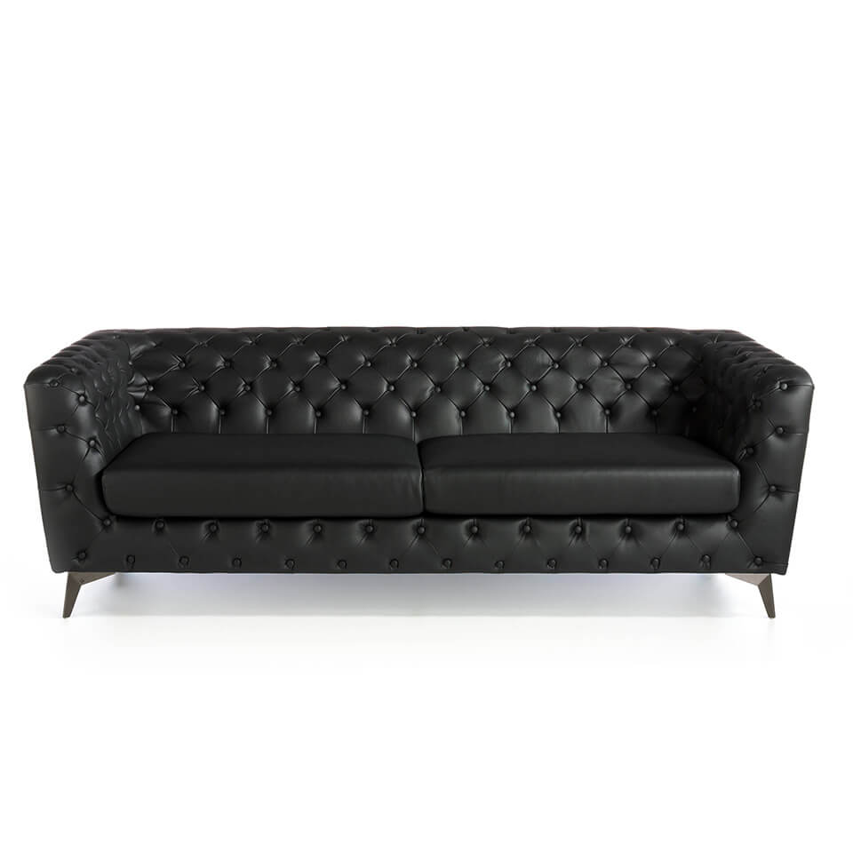 3 Seat Sofa upholstered in leather with steel legs in grey epoxi 3 Seat Sofa upholstered in leather with steel legs in grey epoxi