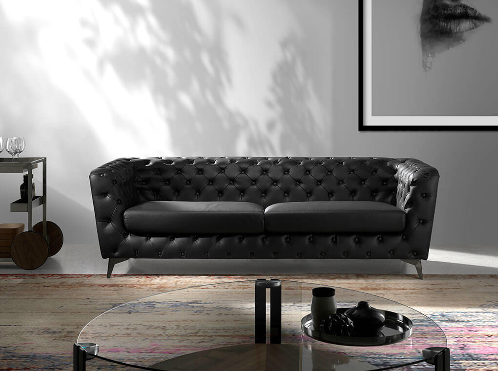 3 Seat Sofa upholstered in leather with steel legs in grey epoxi 3 Seat Sofa upholstered in leather with steel legs in grey epoxi