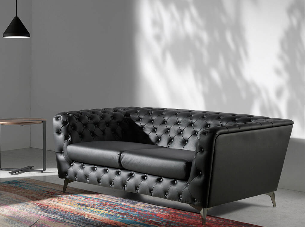 3 Seat Sofa upholstered in leather with steel legs in grey epoxi 3 Seat Sofa upholstered in leather with steel legs in grey epoxi