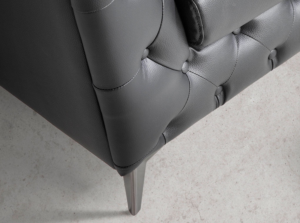3 Seat Sofa upholstered in leather with steel legs in grey epoxi 3 Seat Sofa upholstered in leather with steel legs in grey epoxi