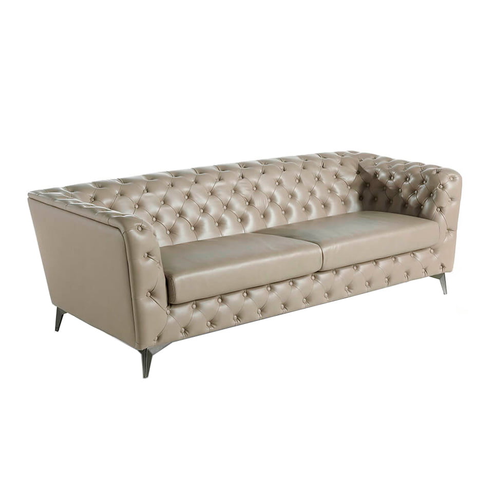 3-Seater sofa upholstered in leather with steel legs in grey epoxi 3-Seater sofa upholstered in leather with steel legs in grey epoxi