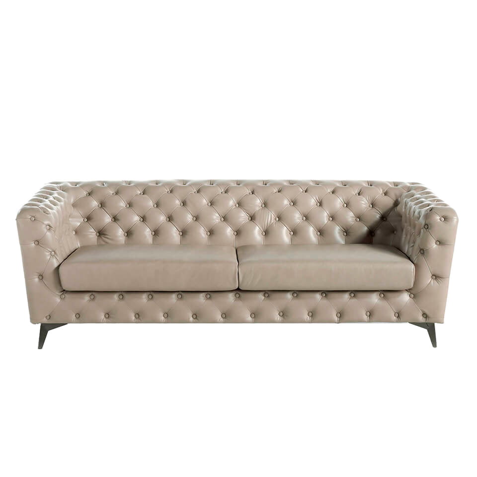 3-Seater sofa upholstered in leather with steel legs in grey epoxi 3-Seater sofa upholstered in leather with steel legs in grey epoxi