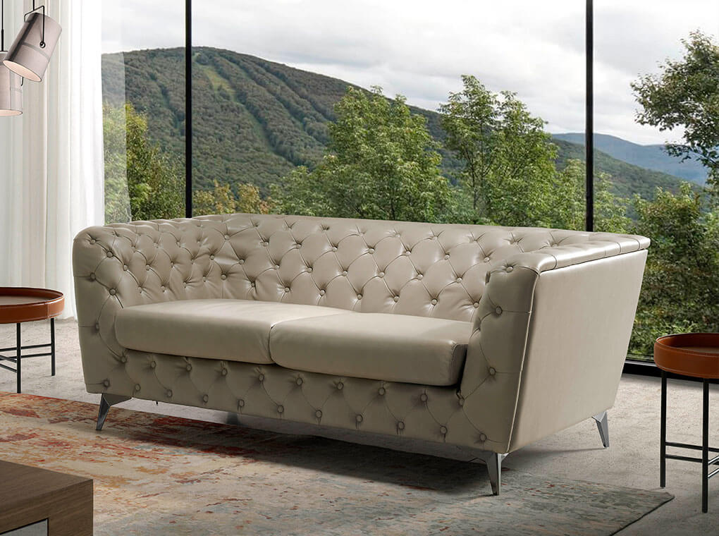 3-Seater sofa upholstered in leather with steel legs in grey epoxi 3-Seater sofa upholstered in leather with steel legs in grey epoxi