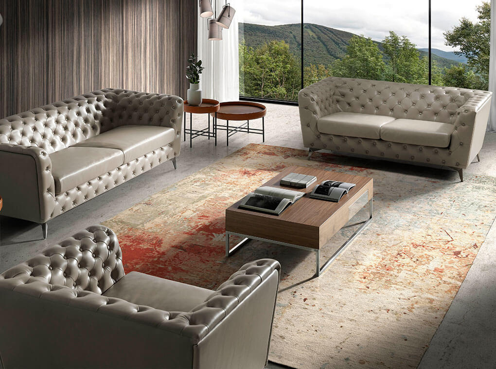 3-Seater sofa upholstered in leather with steel legs in grey epoxi 3-Seater sofa upholstered in leather with steel legs in grey epoxi