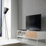 TV stand in white wood, oak and white steel